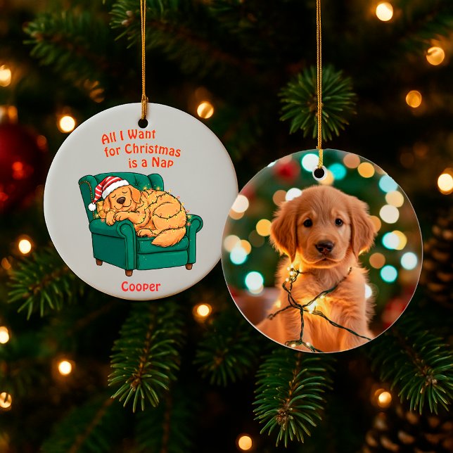 Ornamento De Cerâmica Funny Dog Christmas Ornament – Custom Pet Photo (Criador carregado)
