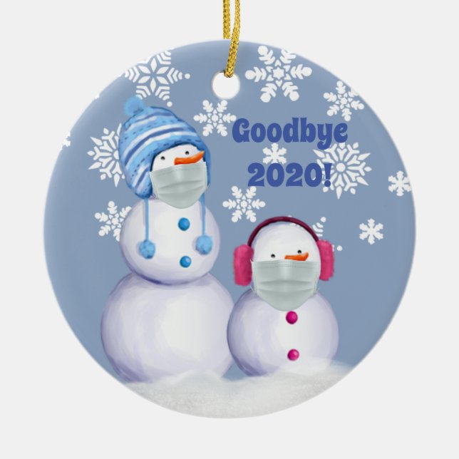 Ornamento De Cerâmica Funny Goodbye 2020 Snowman Cerâmica Ornament (Frente)