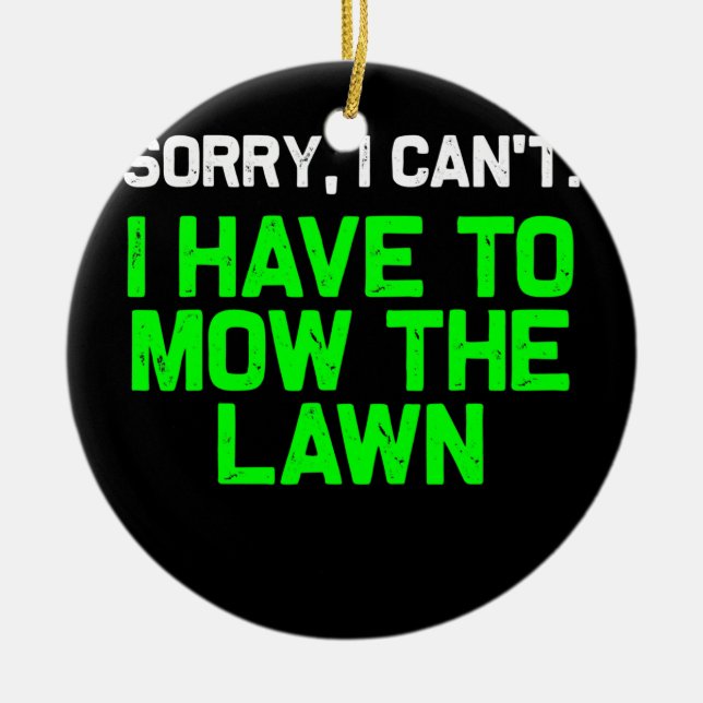 Ornamento De Cerâmica Funny Lawn, Grass, Cortando Pai (Frente)
