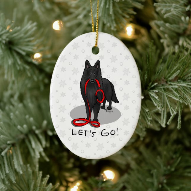 Ornamento De Cerâmica Funny Let's Go! Walk Belgian Sheepdog (black 1) (Árvore)