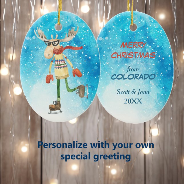 Ornamento De Cerâmica Funny Moose Skater Colorado Natal (Criador carregado)