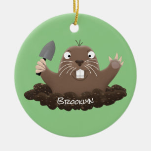 Ornamento De Cerâmica Funny pocket gopher digging cartoon illustration