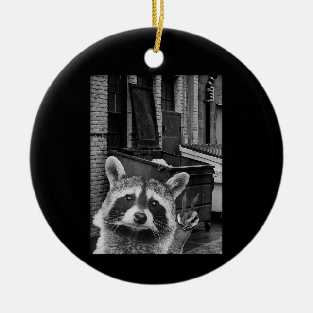 Ornamento De Cerâmica Funny Raccoon Selfie Raccoon Funny Raccoon (Frente)