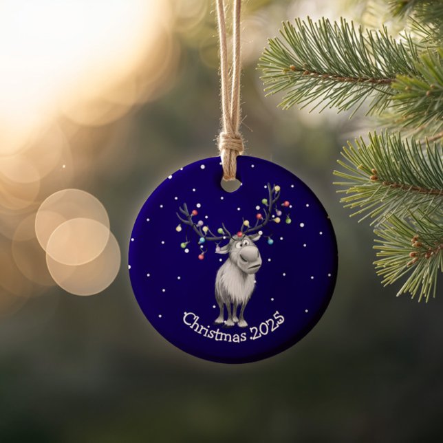Ornamento De Cerâmica Funny Reindeer (Criador carregado)