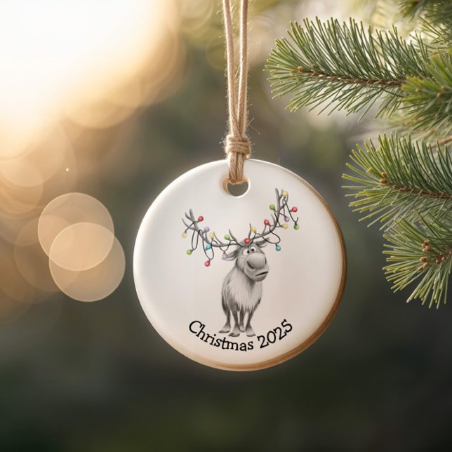 Ornamento De Cerâmica Funny Reindeer (Criador carregado)