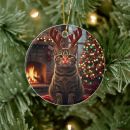 Ornamento De Cerâmica Funny Reindeer Kitty Rudolph Cat Christmas