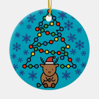Ornamento De Cerâmica Funny Reindeer with Plug and Christmas Light Tree