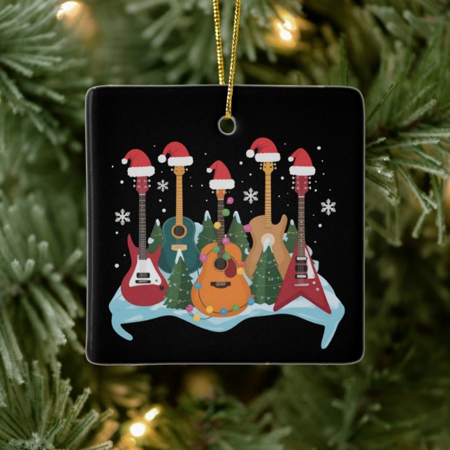 Ornamento De Cerâmica Funny Retro Guitar Christmas Tree Holiday Xmas (Árvore)