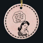 Ornamento De Cerâmica Funny Retro Vintage Book Club<br><div class="desc">Engraçado design gráfico do Clube de Livro apresenta um retrô estilo desenhado de uma mulher. Ela tem uma nuvem de palavras sobre sua cabeça que diz "Espero que ninguém tenha notado que eu não li o livro." Perfeito como presente, prêmio, presente de feriado e muito mais. Funciona com todos os...</div>