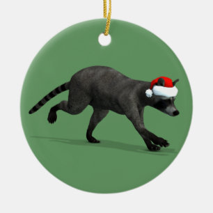 Ornamento De Cerâmica Funny Santa Claus Racoon