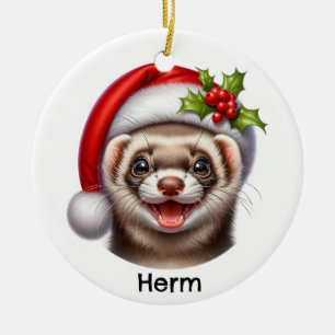 Ornamento De Cerâmica Furão Personalizado com Chapéu de Papai Noel