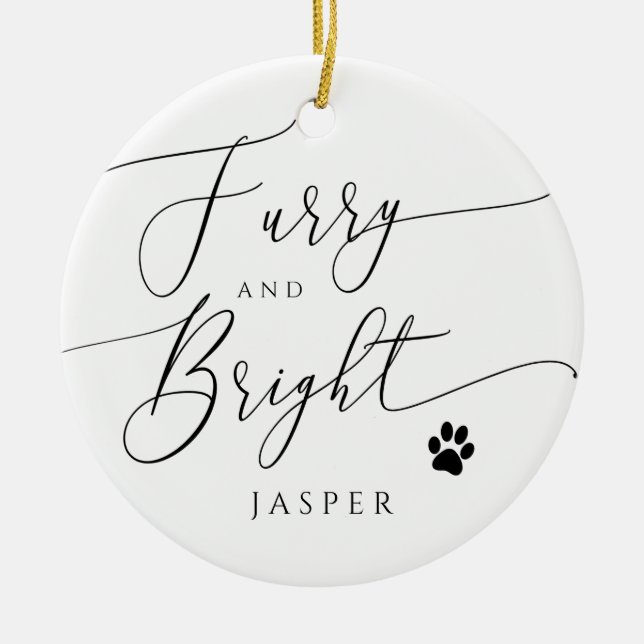 Ornamento De Cerâmica Furry and Bright Dog ou Cat Christmas Photo (Frente)