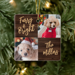 Ornamento De Cerâmica Furry & Bright Dog 2 Foto Natal Russo