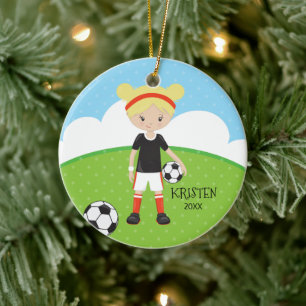 Ornamento De Cerâmica Futebol Bloneiro e Bonito de Natal Personalizado