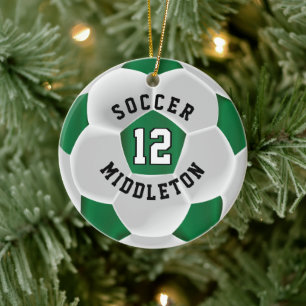 Ornamento De Cerâmica Futebol ⚽ Bola num Verde Escuro e Branco