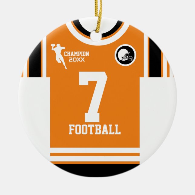 Ornamento De Cerâmica Futebol Champ Jersey Orange White Ornament (Frente)
