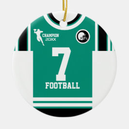 Ornamento De Cerâmica Futebol Champ Jersey Teal White Ornament
