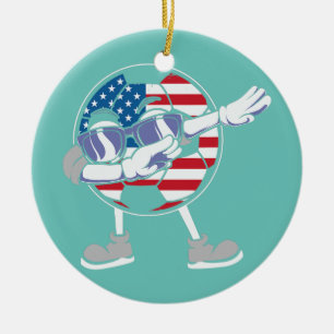 Ornamento De Cerâmica Futebol Dabbing USA 4º de julho Bandeira Americana