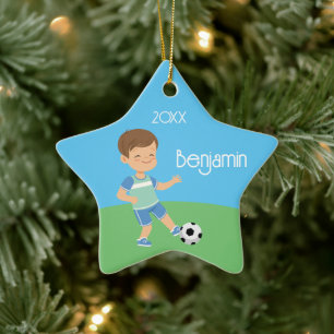 Ornamento De Cerâmica Futebol de solteiro lado de Brunette