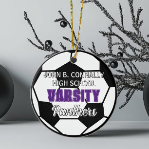 Ornamento De Cerâmica Futebol de Varsity Roxo Natal Personalizado do Ens