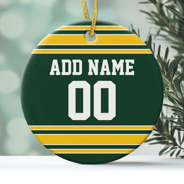 Ornamento De Cerâmica Futebol Jersey com número de nome personalizado (Personalized Christmas Ornament - Football Sorts Jersey Stripes)