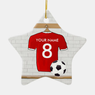 Ornamento De Cerâmica Futebol Red e White Personalizado Jersey