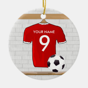 Ornamento De Cerâmica Futebol Red e White Personalizado Jersey