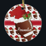 Ornamento De Cerâmica Futebol Santa Hat do Natal<br><div class="desc">O Ornamento de Futebol de Natal pronto para você personalizar. Um presente de excelente feriado para um jogador de futebol, fã de futebol, treinador de futebol ou entusiasta do futebol. ⭐ Este produto é 100% personalizável. Gráficos e/ou texto podem ser adicionados, excluídos, movidos, redimensionados, alterados, girados etc... 99% dos meus...</div>