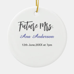 Ornamento De Cerâmica Futuro apelido da sra noiva roxo cinza nome da