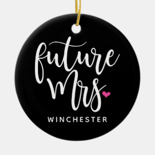 Ornamento De Cerâmica Futuro Sra. (nome) em Script Branco