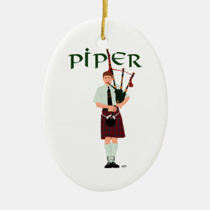 Ornamento De Cerâmica Gaitero - Kilt Vermelho