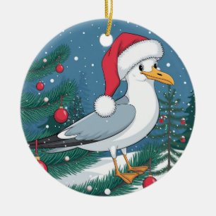 Ornamento De Cerâmica Gaivotas engraçadas de Natal - Gaivota de Natal