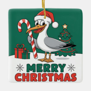 Ornamento De Cerâmica Gaivotas engraçadas de Natal - Gaivota de Natal