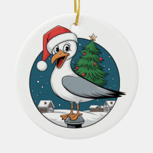Ornamento De Cerâmica Gaivotas engraçadas de Natal - Gaivota de Natal