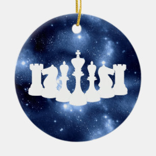 Ornamento De Cerâmica Galáxia Azul Personalizada Xadrez King Natal