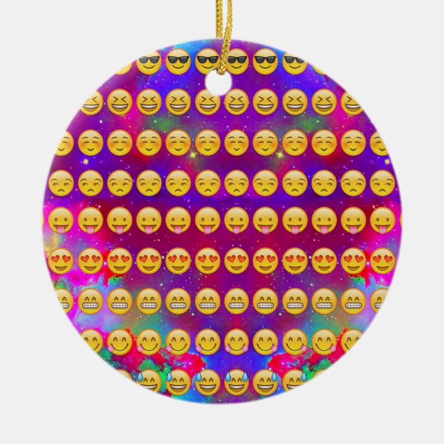 Ornamento De Cerâmica Galáxia Emojis (Frente)
