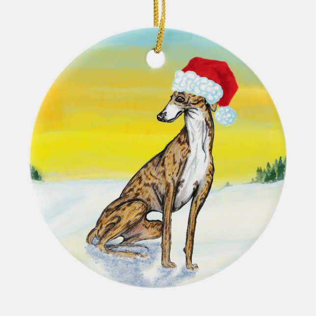 Ornamento De Cerâmica galgo de natal (Frente)