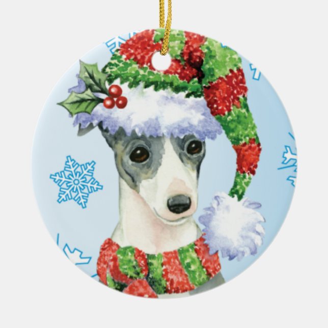 Ornamento De Cerâmica Galgo italiano feliz de Howlidays (Frente)