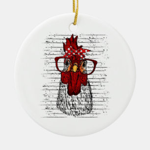 Ornamento De Cerâmica Galinha com bandana e óculos bonitos