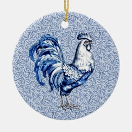 Ornamento De Cerâmica Galinha De rico Azul E Galo Branco
