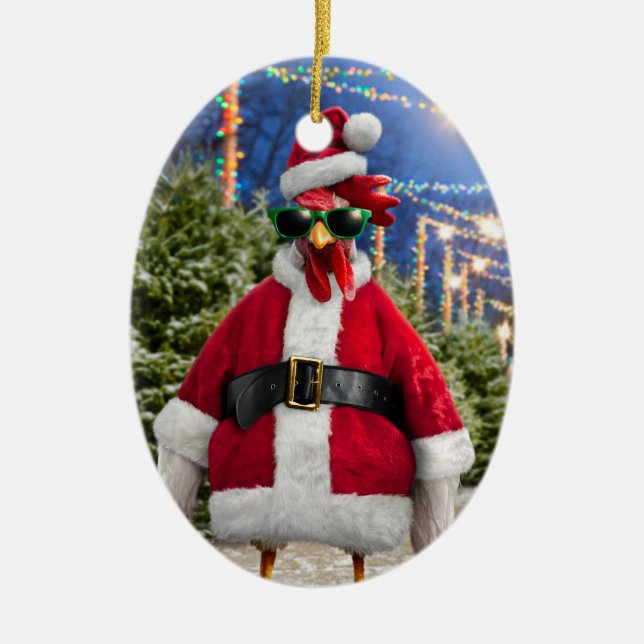 Ornamento De Cerâmica Galinha do Papai Noel (Frente)