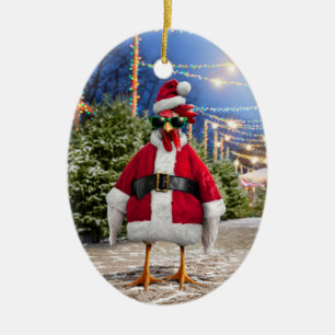 Ornamento De Cerâmica Galinha do Papai Noel
