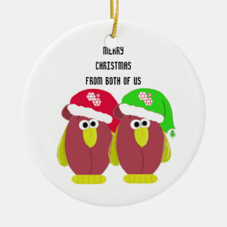 Ornamento De Cerâmica Galinhas de Cartoon em Santa Hats