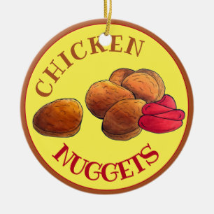 Ornamento De Cerâmica Galinhas Nuggets com Ketchup Comida Foodie