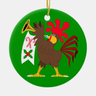 Ornamento De Cerâmica Galo do toque de trombeta do Natal