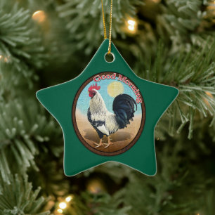 Ornamento De Cerâmica Galo Silver Laced Wyandotte Bom Dia Vintag