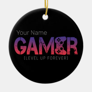 Ornamento De Cerâmica Gamer Level Up Forever Vintage Gamepad Design