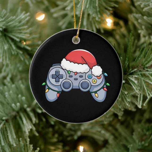 Ornamento De Cerâmica Gamer Santa Hat do Controlador de Vídeo (Árvore)