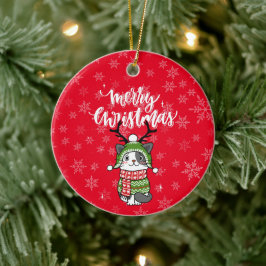 Ornamento De Cerâmica Gancho de Natal de Gato Bonito Galore