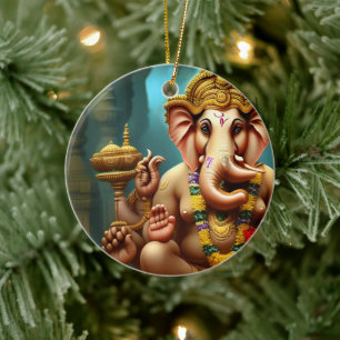 Ornamento De Cerâmica Ganesh toma uma selfie